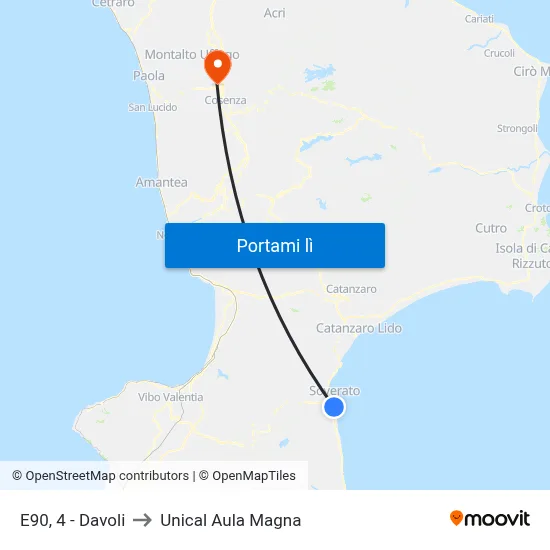 E90, 4 - Davoli to Unical Aula Magna map