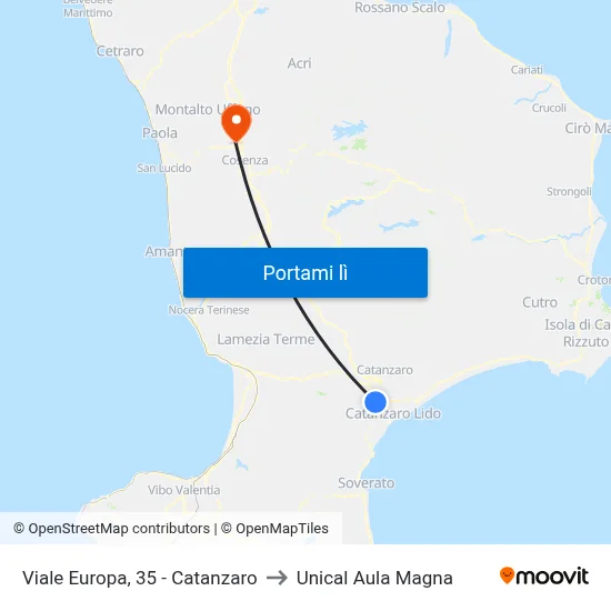 Viale Europa, 35 - Catanzaro to Unical Aula Magna map