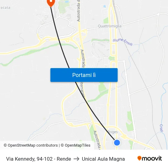 Via Kennedy, 94-102 - Rende to Unical Aula Magna map