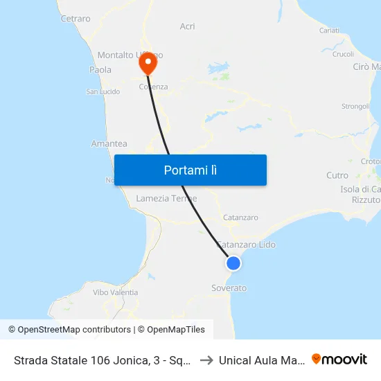 Strada Statale 106 Jonica, 3 - Squillace to Unical Aula Magna map