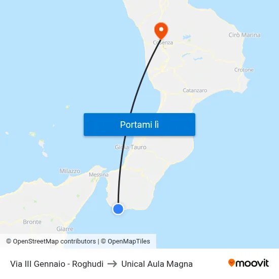 Via III Gennaio - Roghudi to Unical Aula Magna map