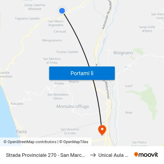 Strada Provinciale 270 - San Marco Argentano to Unical Aula Magna map
