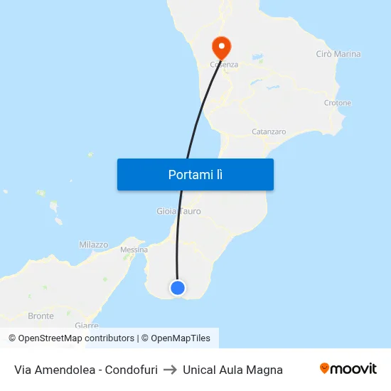 Via Amendolea - Condofuri to Unical Aula Magna map