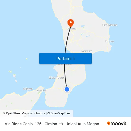 Via Rione Cacia, 126 - Cimina to Unical Aula Magna map
