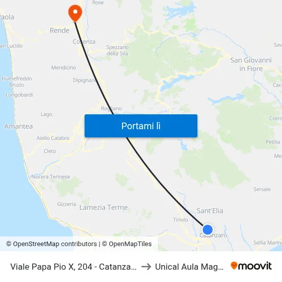 Viale Papa Pio X, 204 - Catanzaro to Unical Aula Magna map