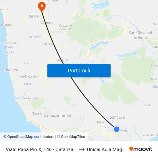 Viale Papa Pio X, 146 - Catanzaro to Unical Aula Magna map