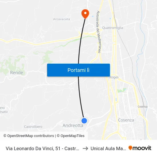 Via Leonardo Da Vinci, 51 - Castrolibero to Unical Aula Magna map