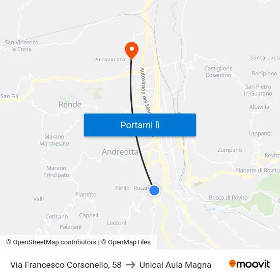 Via Francesco Corsonello, 58 to Unical Aula Magna map