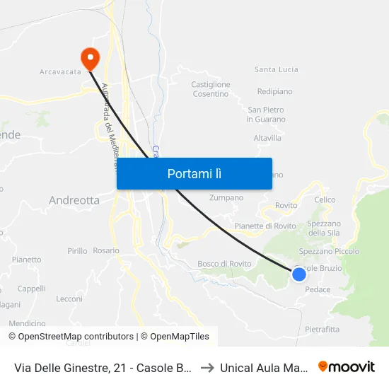 Via Delle Ginestre, 21 - Casole Bruzio to Unical Aula Magna map