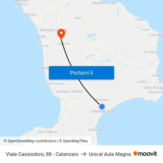 Viale Cassiodoro, 88 - Catanzaro to Unical Aula Magna map