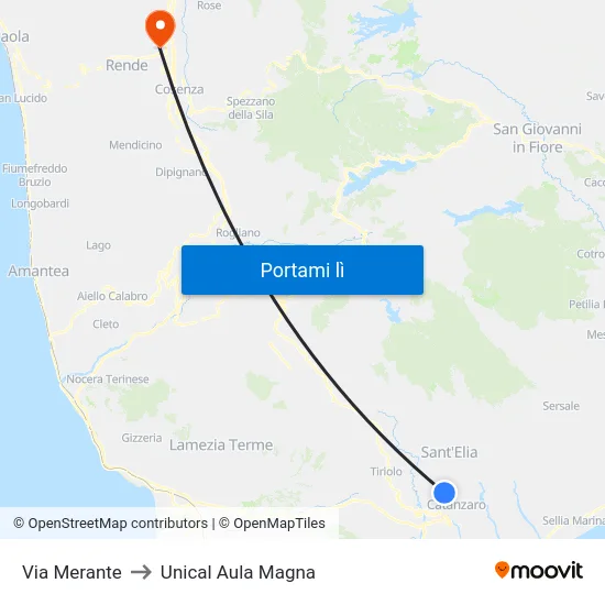Via Merante to Unical Aula Magna map
