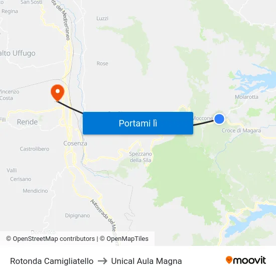 Rotonda Camigliatello to Unical Aula Magna map