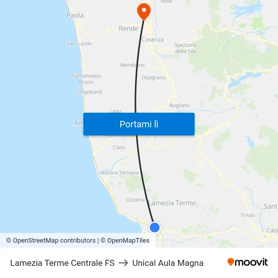 Lamezia Terme Centrale FS to Unical Aula Magna map