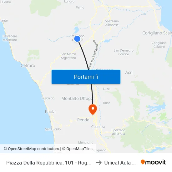 Piazza Della Repubblica, 101 - Roggiano Gravina to Unical Aula Magna map