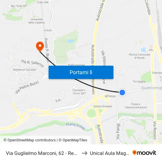 Via Guglielmo Marconi, 62 - Rende to Unical Aula Magna map