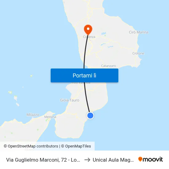 Via Guglielmo Marconi, 72 - Locri to Unical Aula Magna map