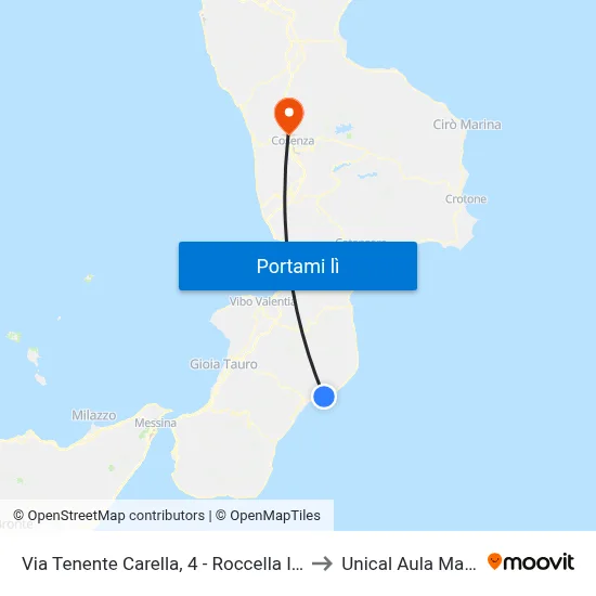 Via Tenente Carella, 4 - Roccella Ionica to Unical Aula Magna map