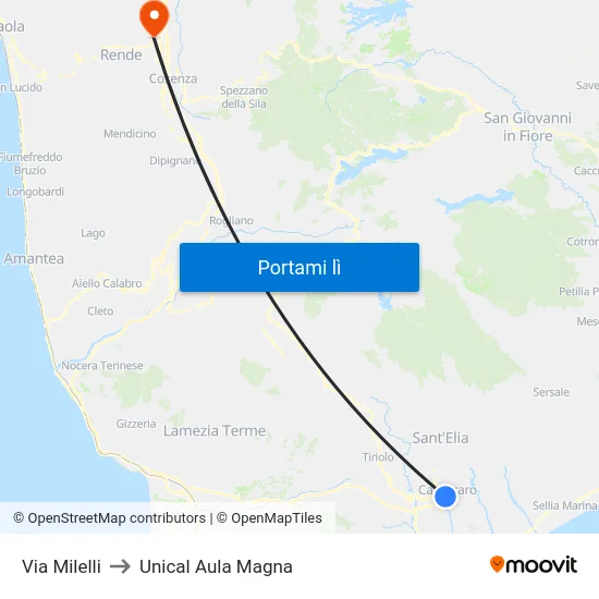 Via Milelli to Unical Aula Magna map