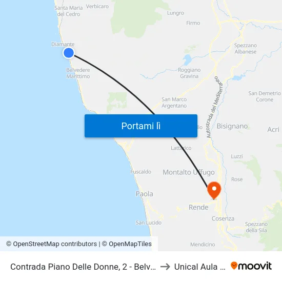 Contrada Piano Delle Donne, 2 - Belvedere Marittimo to Unical Aula Magna map