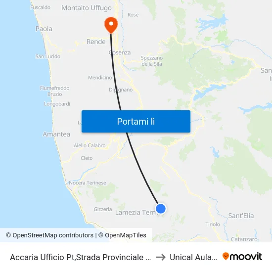 Accaria Ufficio Pt,Strada Provinciale 77, 5 - Serrastretta to Unical Aula Magna map