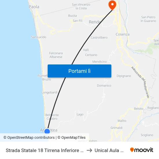 Strada Statale 18 Tirrena Inferiore - Amantea to Unical Aula Magna map