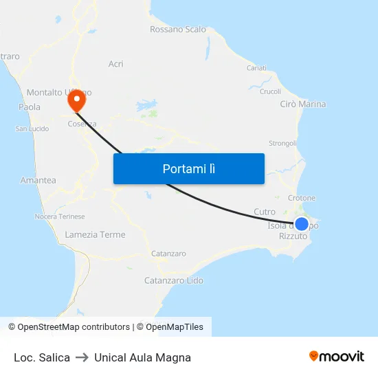 Loc. Salica to Unical Aula Magna map