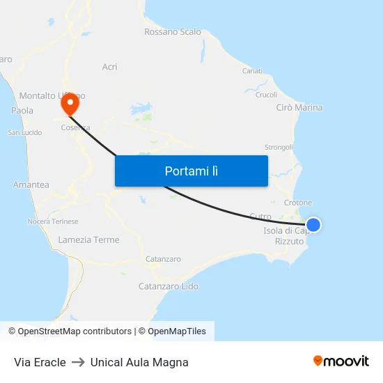 Via Eracle to Unical Aula Magna map