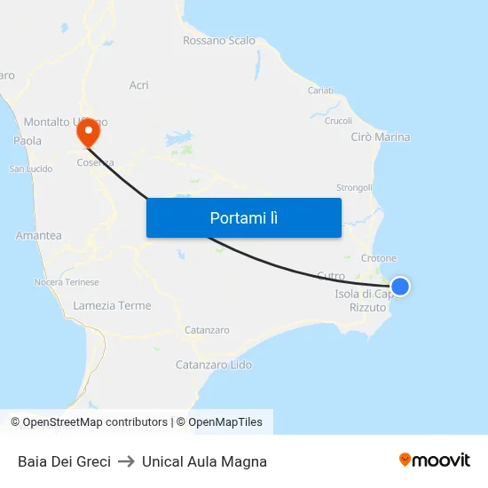 Baia Dei Greci to Unical Aula Magna map