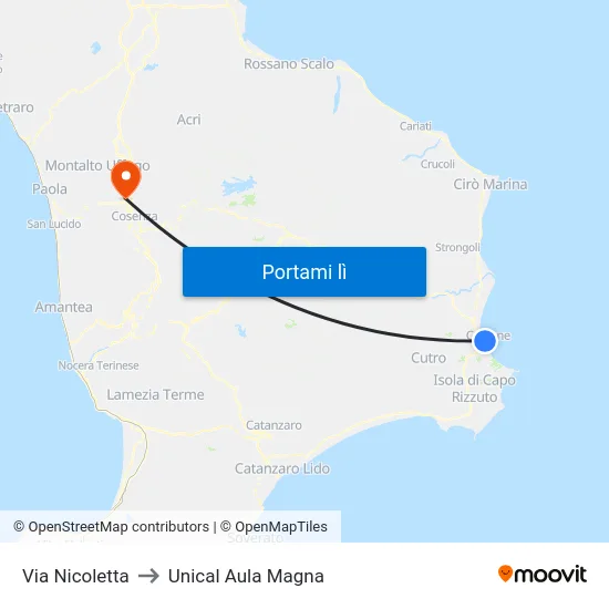 Via Nicoletta to Unical Aula Magna map