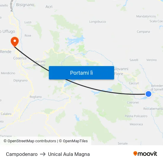 Campodenaro to Unical Aula Magna map