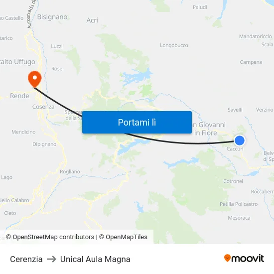 Cerenzia to Unical Aula Magna map
