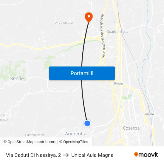 Via Caduti Di Nassirya, 2 to Unical Aula Magna map