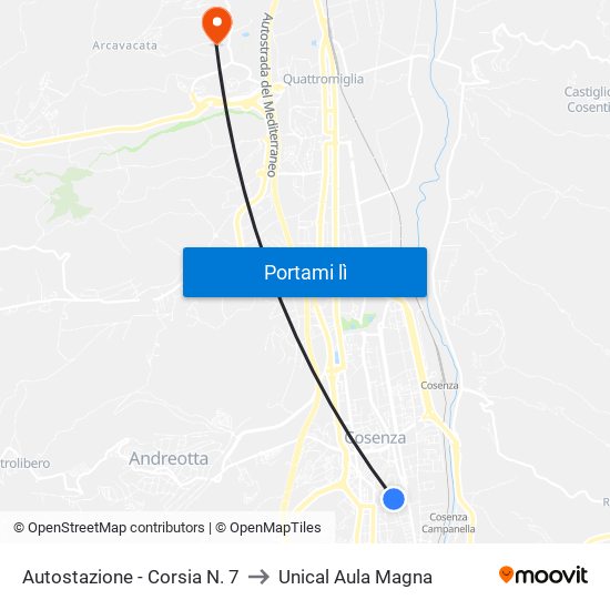 Autostazione - Corsia N. 7 to Unical Aula Magna map
