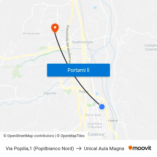 Via Popilia,1 (Popilbianco Nord) to Unical Aula Magna map