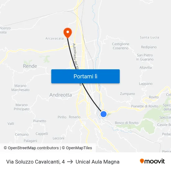 Via Soluzzo Cavalcanti, 4 to Unical Aula Magna map