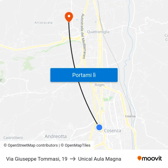 Via Giuseppe Tommasi, 19 to Unical Aula Magna map