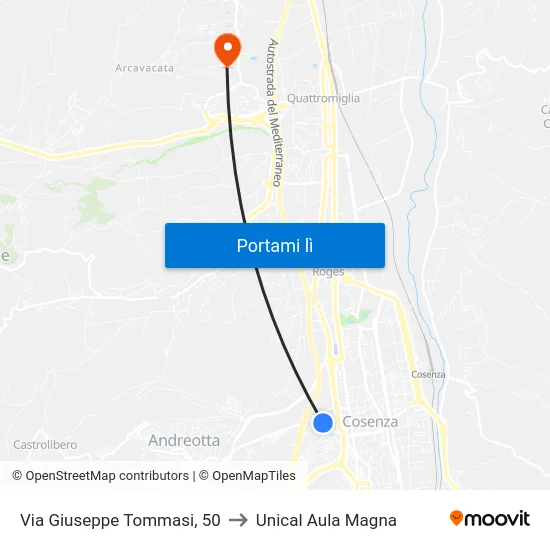 Via Giuseppe Tommasi, 50 to Unical Aula Magna map