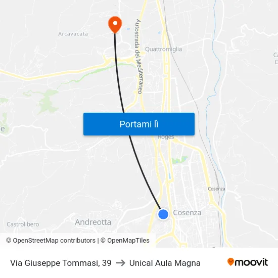 Via Giuseppe Tommasi, 39 to Unical Aula Magna map