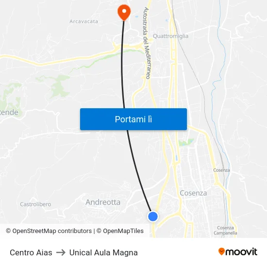 Centro Aias to Unical Aula Magna map