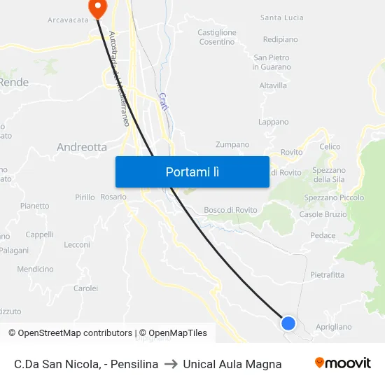 C.Da San Nicola, - Pensilina to Unical Aula Magna map