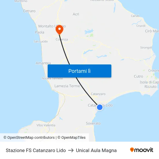 Stazione FS Catanzaro Lido to Unical Aula Magna map