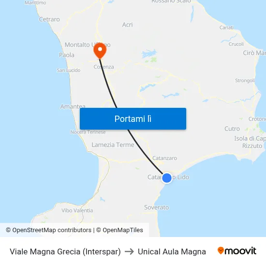 Viale Magna Grecia (Interspar) to Unical Aula Magna map