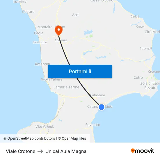 Viale Crotone to Unical Aula Magna map
