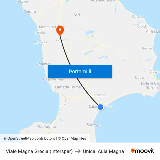 Viale Magna Grecia (Interspar) to Unical Aula Magna map