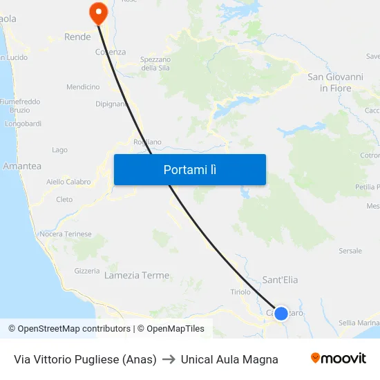 Via Vittorio Pugliese (Anas) to Unical Aula Magna map
