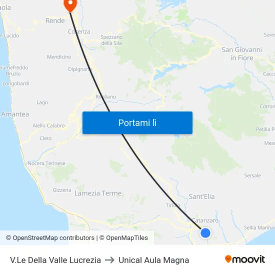 V.Le Della Valle Lucrezia to Unical Aula Magna map