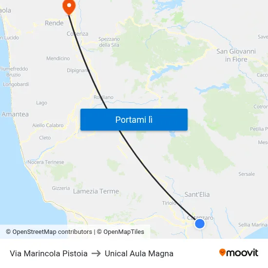 Via Marincola Pistoia to Unical Aula Magna map