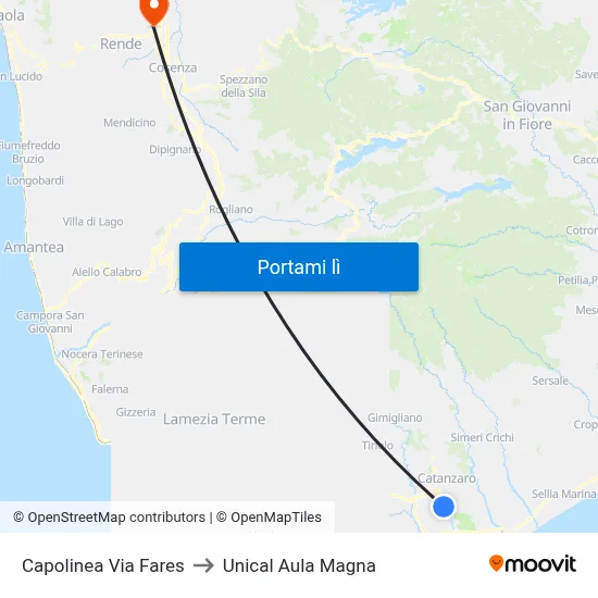 Capolinea Via Fares to Unical Aula Magna map