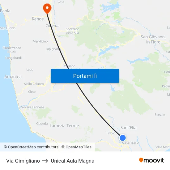 Via Gimigliano to Unical Aula Magna map