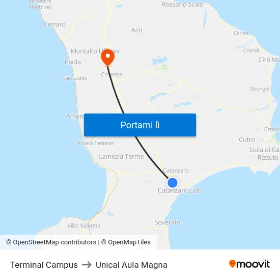 Terminal Campus to Unical Aula Magna map